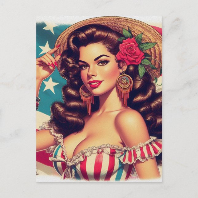 Postal Pintura retro hermosa mujer (Anverso)