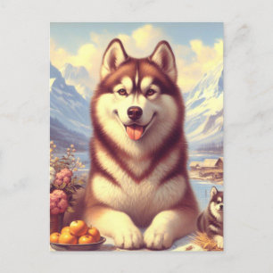 Postal Pintura retro siberiana Husky