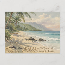 Postal Pintura Romántica de la Playa de Kauai