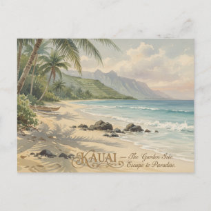 Postal Pintura Romántica de la Playa de Kauai