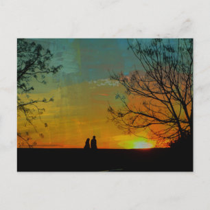 Postal pintura romántica y pacífica de la pareja