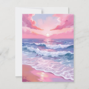 Postal Pintura rosa de la playa de Ocean Shore