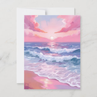 Postal Pintura rosa de la playa de Ocean Shore