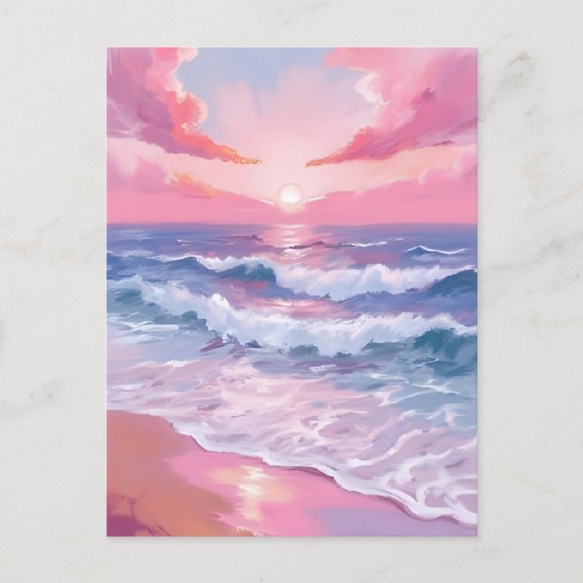 Postal Pintura rosa de la playa de Ocean Shore (Anverso)