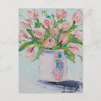 Postal Pintura rosa de tulipanes, arte de tulipanes, flor