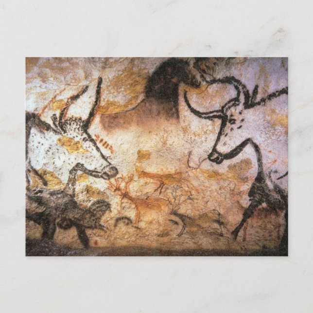 Postal Pintura rupestre de toros de Lascaux (Anverso)