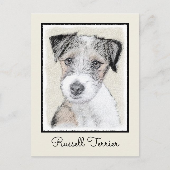 Postal Pintura Rusell Terrier - Arte Perro Original (Anverso)