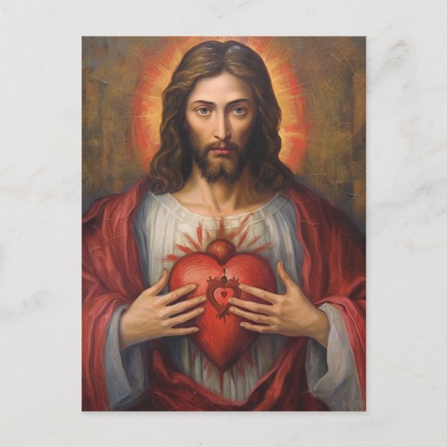 Postal Pintura sagrada del aceite del corazón de Jesús (Anverso)