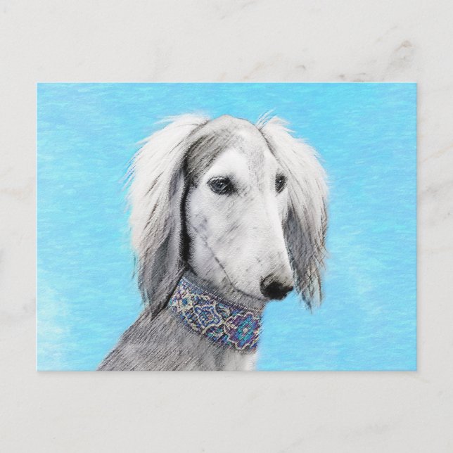 Postal Pintura Saluki (plateada) - Arte Perro Original. (Anverso)
