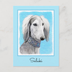 Postal Pintura Saluki (plateada) - Arte Perro Original.