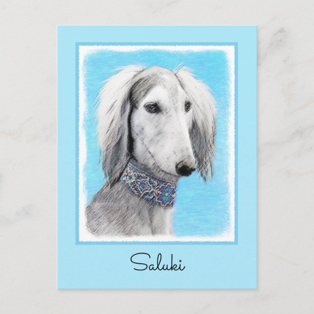 Postal Pintura Saluki (plateada) - Arte Perro Original. (Anverso)