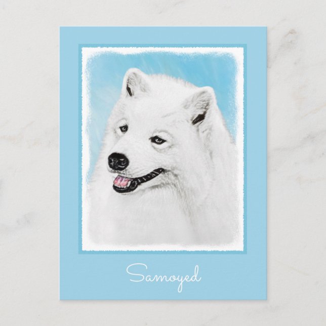 Postal Pintura Samoyed - Arte Perro Original Cuto (Anverso)