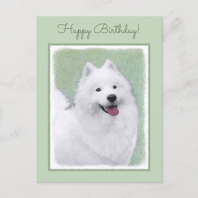 Postal Pintura Samoyed - Arte Perro Original Cuto (Anverso)