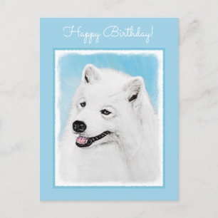 Postal Pintura Samoyed - Arte Perro Original Cuto