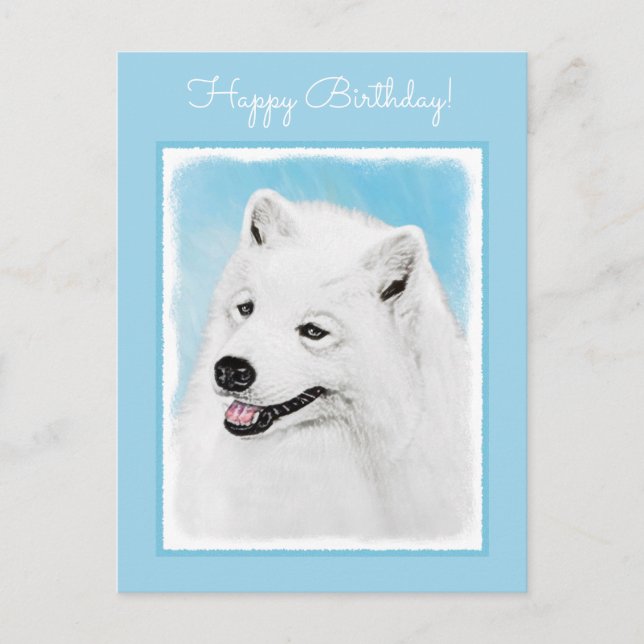 Postal Pintura Samoyed - Arte Perro Original Cuto (Anverso)