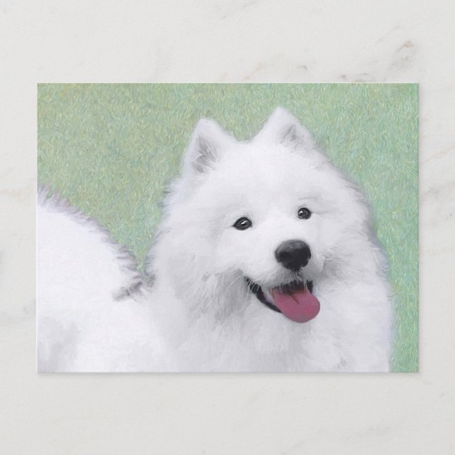 Postal Pintura Samoyed - Arte Perro Original Cuto (Anverso)