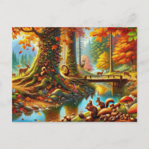 Postal Pintura serena de un bosque otoñal