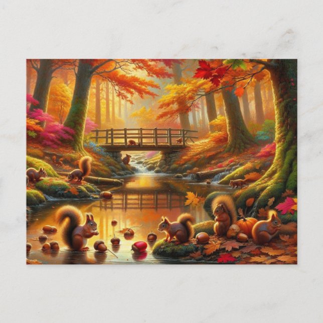 Postal Pintura serena de un bosque otoñal (Anverso)