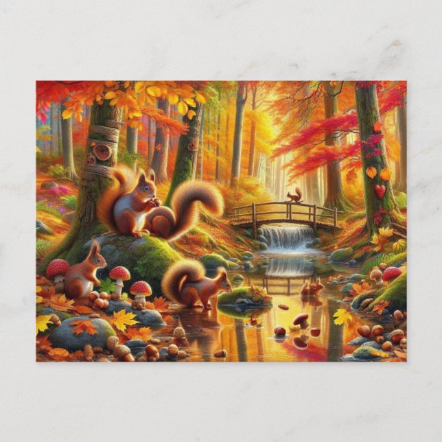 Postal Pintura serena de un bosque otoñal (Anverso)