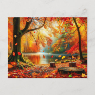 Postal Pintura serena del bosque de otoño