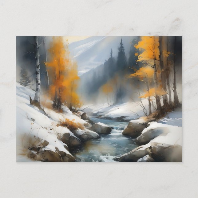 Postal Pintura serena del paisaje de los ríos de invierno (Anverso)