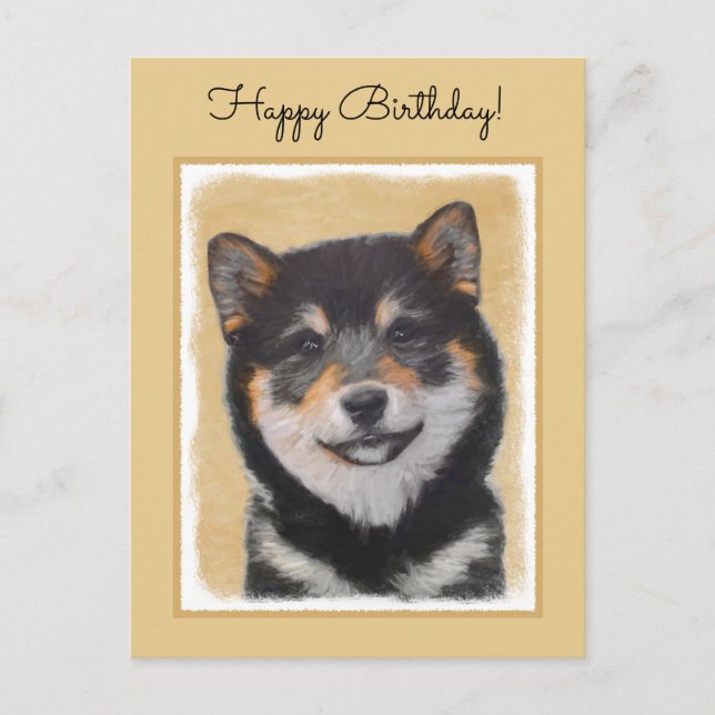 Postal Pintura Shiba Inu (Negro y Tan) - Arte de perro (Anverso)
