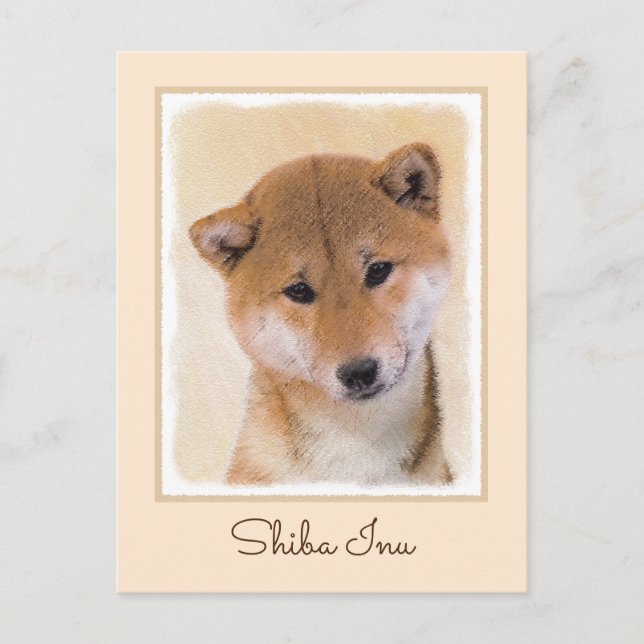 Postal Pintura Shiba Inu (roja) - Arte Perro Original (Anverso)