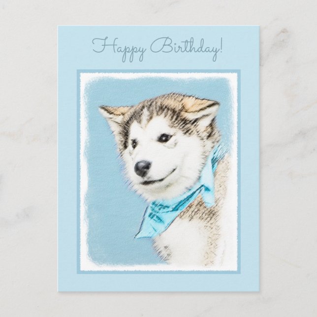 Postal Pintura siberiana Husky de pipa - Arte original de (Anverso)