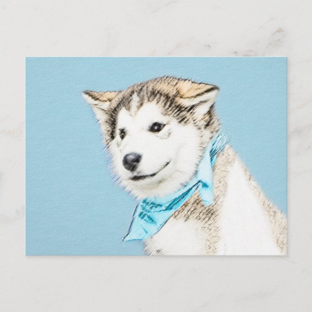 Postal Pintura siberiana Husky de pipa - Arte original de (Anverso)
