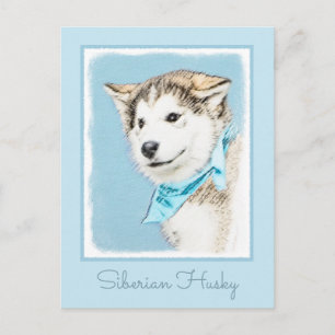 Postal Pintura siberiana Husky de pipa - Arte original de