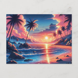 Postal Pintura tropical de la playa de Sunset Beach