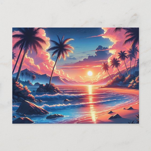 Postal Pintura tropical de la playa de Sunset Beach (Anverso)