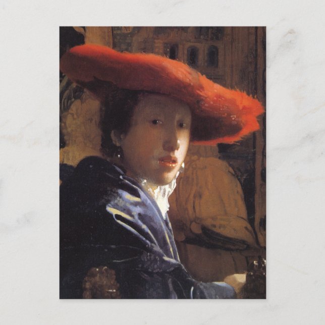 Postal Pintura Vermeer - Chica con Gorra Rojo (Anverso)