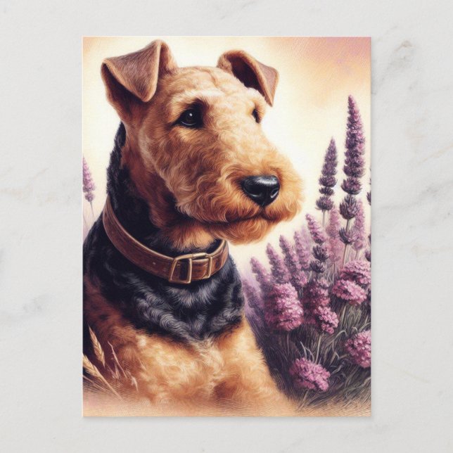 Postal Pintura Vintage de Airedale Terrier (Anverso)