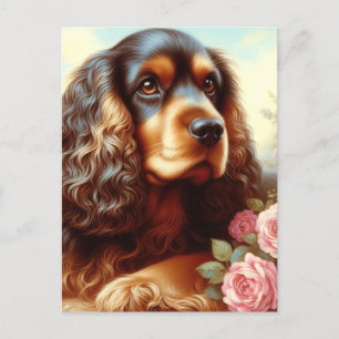 Postal Pintura vintage de Cocker Spaniel