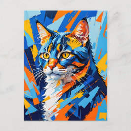 Postal Pintura Vivid Cubist Cat