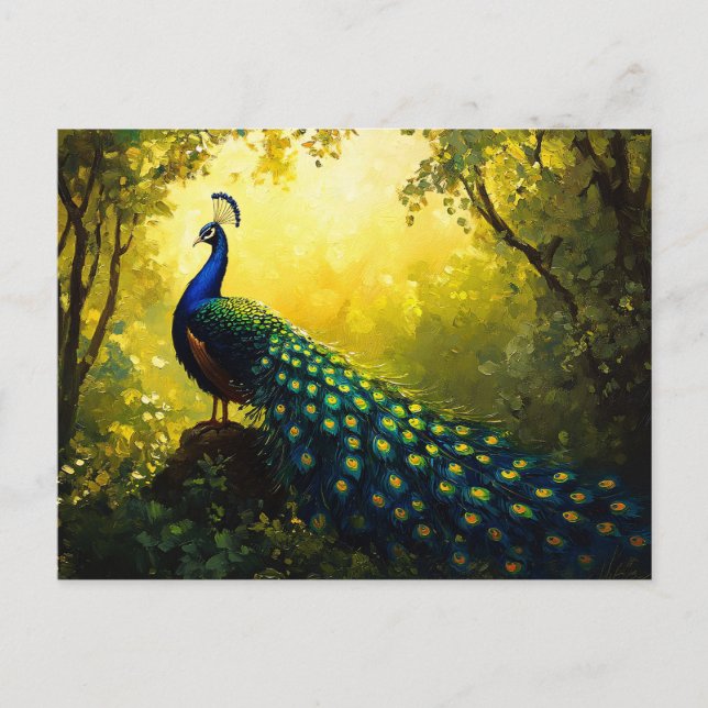 Postal Pintura vívida de un pavo real (Anverso)