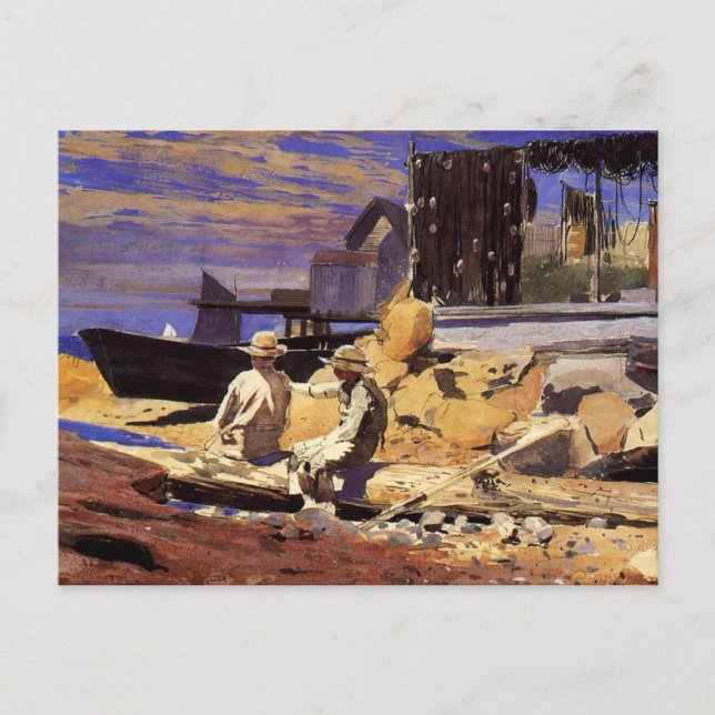 Postal pintura Winslow Homer, esperando los barcos (Anverso)