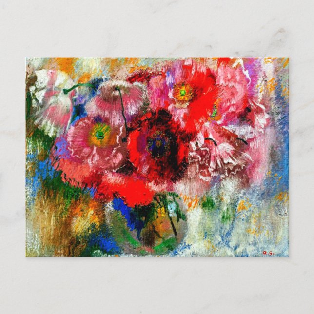 Postal Pinturas florales en fondo gris (Anverso)