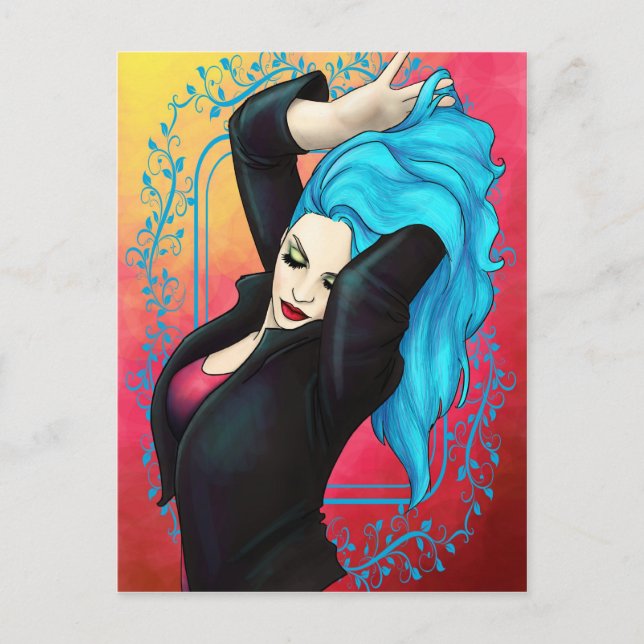 Postal Pinup azul vibrante (Anverso)