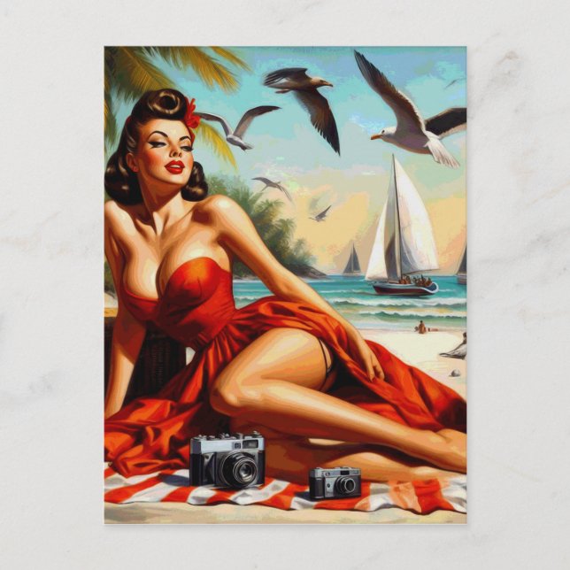 Postal Pinup clásica de belleza vintage (Anverso)
