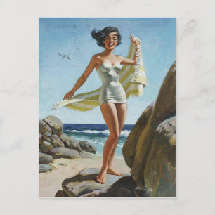 Postal PinUp de playa