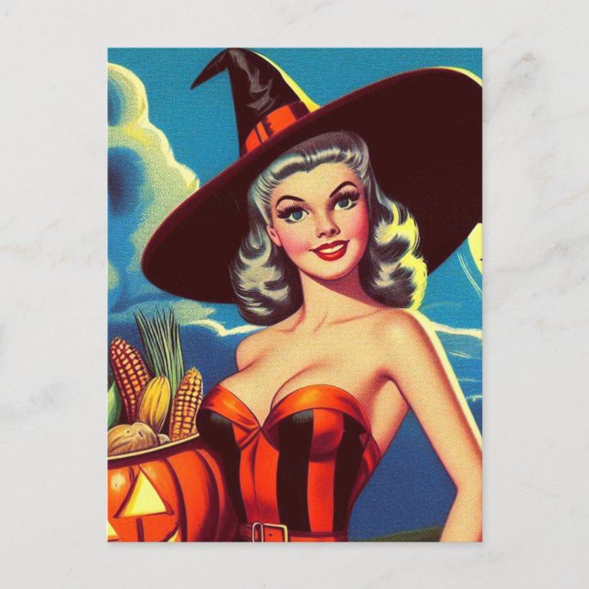 Postal Pinza de bruja retro halloween (Anverso)