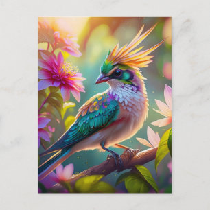 Postal Pinzón Fantasía de Cabeza Verde con Cresta Dorada