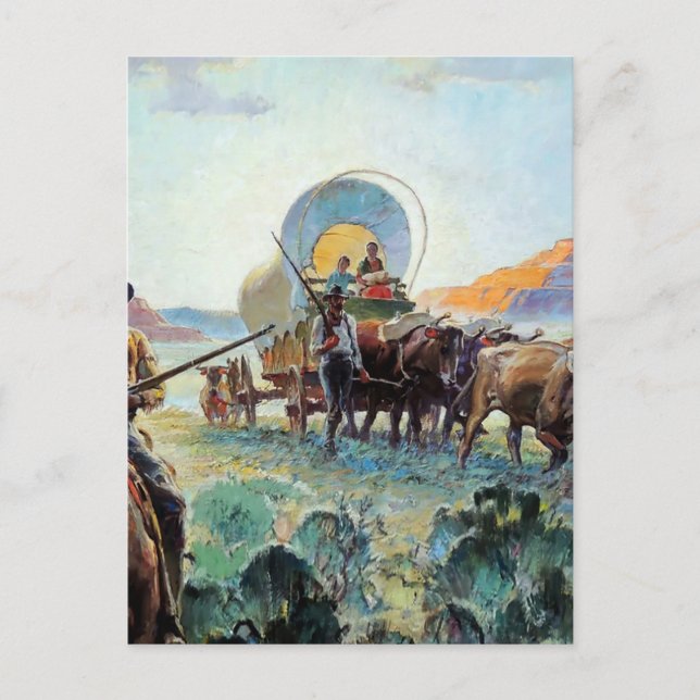 Postal “Pioneros” Arte Occidental por Herbert M Stoops (Anverso)
