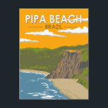 Postal Pipa Beach Brasil Viaje a la Vintage de Arte<br><div class="desc">Playa Pipa en estilo de arte vectorial. La playa de Pipa es una de las playas más famosas de Brasil. Ubicada junto a la ciudad de Natal,  la capital del estado de Rio Grande do Norte.</div>