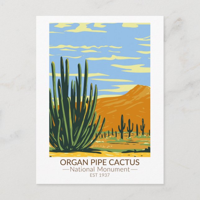 Postal Pipe de órgano Cactus Monumento Nacional Arizona (Anverso)