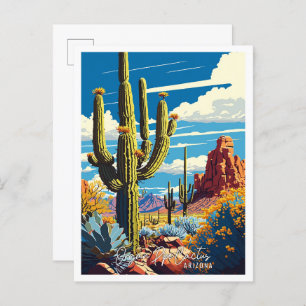 Postal Pipe orgánica ilustracion de viaje Cactus Arizona