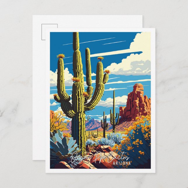 Postal Pipe orgánica ilustracion de viaje Cactus Arizona (Anverso / Reverso)