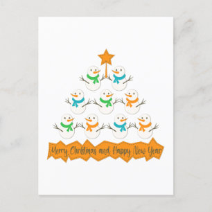 Postal Pirámide de árboles de Navidad hecha de muñecos de